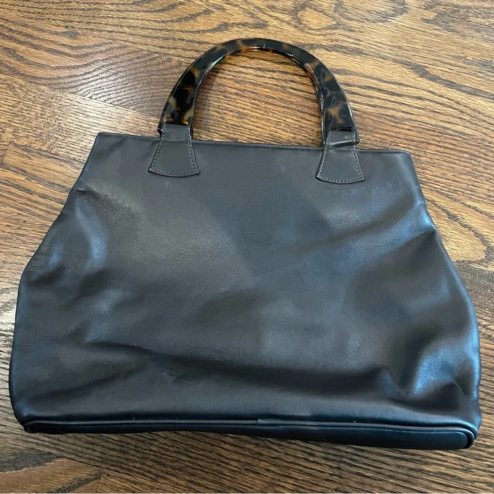ADRIENNE VITTADINI Vintage Dark Brown Leather Tortoise Shell Top Handle Bag